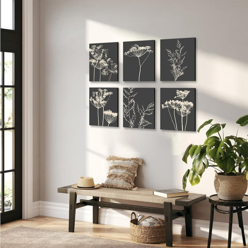 Botanical Wall Art Set of 6, Minimalist Abstract Botanical Prints Leaf Plant Wall Decor Canvas Painting, Boho Farmhouse Floral Botanical Wall Deco...