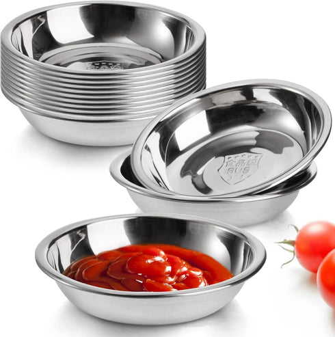 Fasmov 12 Pack 3.75 inches 18/8 Stainless Steel Sauce Bowl Round Seasoning Dishes Sushi Dipping Bowl Saucers Bowl Mini Appetizer Plates, Saucers D...