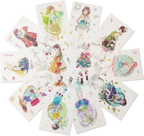Cute Washi Scrapbook Stickers72 Sheets Kawaii 12 Monthly Japanese Style Girl Sticker Decals bulk Pack for Bullet Journaling,Scrapbooking,Kid DIY A...