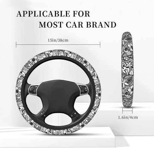 Hawaiian Polynesian Tribal Tatoo Car Steering Wheel Cover for Women Men 14-15 Inch Stretch Cloth Anti-Slip Wrap Protector Case Fit Universal Auto ...