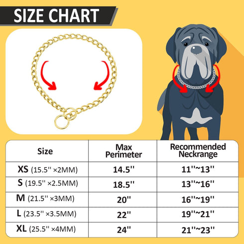 Golden Chain Dog Collar, Dog Training Choke Collar, Martingale Training Choke Collar Adjustable, 18K Cuban Link Strong Heavy Duty, M, 21.5inch*3mm...