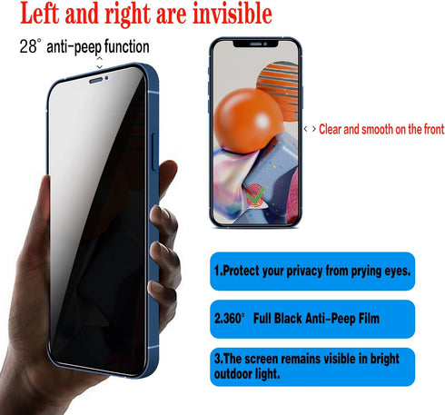 Slanku [3 Pack Privacy Screen Protector for iPhone 12 mini Tempered Glass Film, Anti-Spy, Full Coverage, Case Friendly...