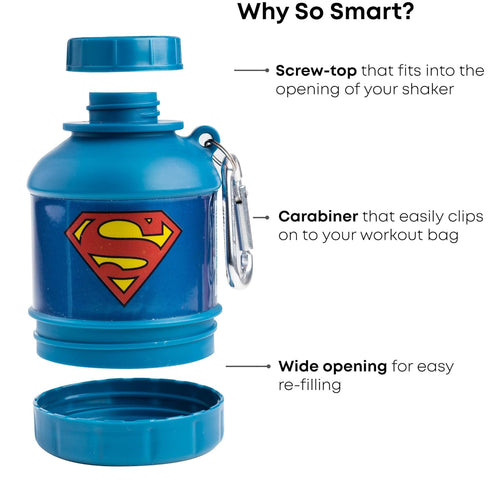 Justice League Whey2Go Funnel 3.7 oz (50 g / 0.11 lbs) (Superman) – BPA Free - DC Comics Protein Shakes Bottle Storage for Men...