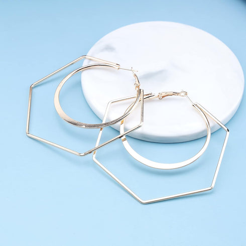 Bohemian Geometric Hexagon Earrings Large Hoop Earrings Gold Hollow Circle Hoops Earrings Big Circle Hoop Earrings Exaggerated Statement Earrings ...