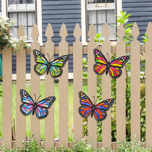 EOORAU Metal Butterfly Wall Art Outdoor Decor - 4 Pack 9.8in Butterflies Wall Sculpture Hanging Decor for Home Yard Patio Garden Fence Decorations...