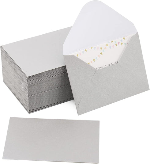 100 Pack 4 x 2.75" Mini Envelopes Metallic Silver 120GSM Gift Card Envelopes Bulk Small Paper Gift Card Sleeves Greeting Card Business Card Tiny E...