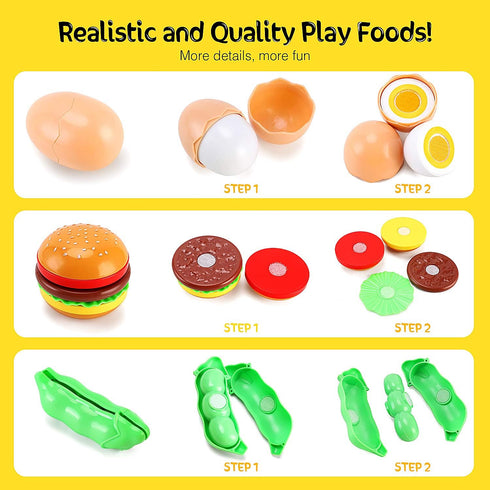 33pcs Cutting Pretend Play Food Toys for Kids Kitchen Set Playset Accessories BPA Free Peel & Cut Toy Food Fruits and Vegetables Toys, Christmas B...