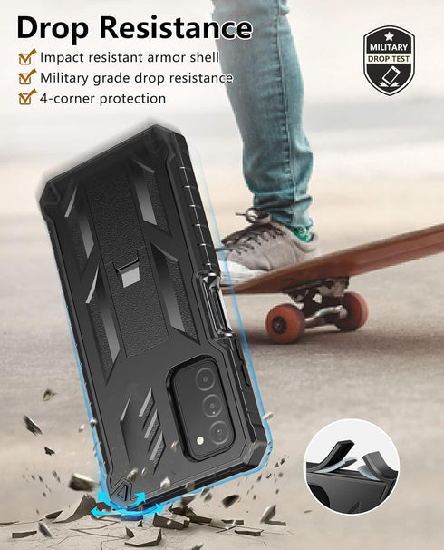 for Samsung Galaxy A03S Phone Case: Built in Hard Kickstand & Touch Protector Military Shockproof TPU Sturdy Soft Rugged Heavy Duty Armor Full Bod...