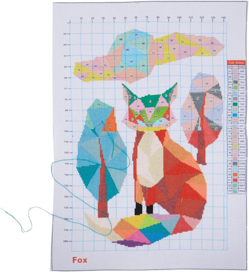Bright Creations Pack of 2, Fox and Cat Stamped Counted Cross Stitch, Embroidery Beginner Kit with 11 CT Cloth, Needles, Thread...