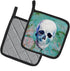 Caroline's Treasures BB5123PTHD Day of The Dead Teal Skull Pair of Pot Holders Kitchen Heat Resistant Pot Holders Sets Oven Hot Pads for Cooking B...