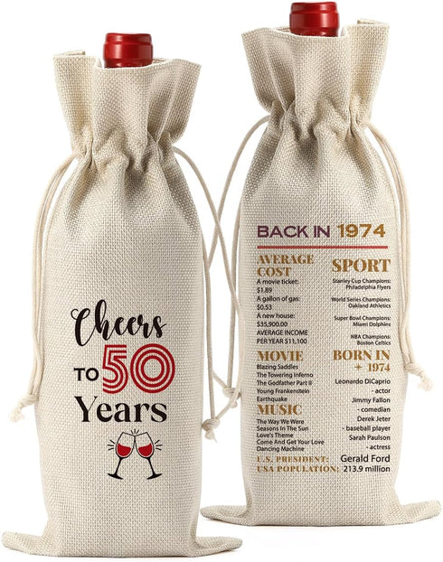 50th Birthday Gifts for Women Her Him Wine Bag, 50 Year Old Birthday Gifts for Women Men Wine Bottle Bag, Happy 50th birthday Party Decorations Me...
