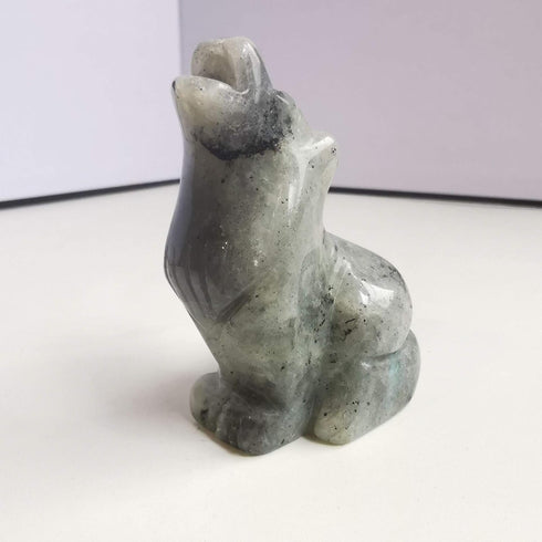 Natural Moonstone Wolf Crystal Figurine, Hand Carved Stone Animal Statues for Home Decor 2.5 Inches...