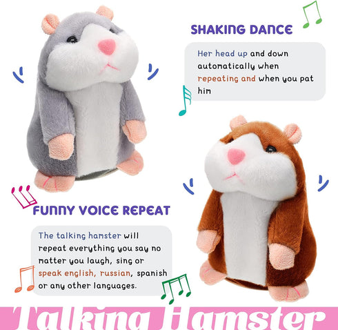 Talking Hamster Repeats What You Say Plush Hamster Toy Interactive Toys Stuffed Hamster Repeating Plush Animal Toy for Kids Early Learning...