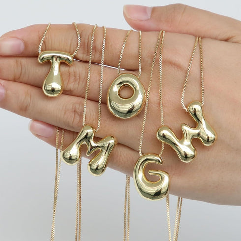 Bubble Letter Necklace For Women, Dainty Balloon Initial Necklaces 14k Gold Plated Chain Pendant Alphabet Necklaces Charm Simple Gift Jewelry...