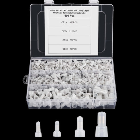 600pcs Closed End Crimp Connectors, Closed End Crimp Terminals, Closed End Wire Crimp Connectors, Nylon Wire Connectors Crimp Cap Wire Terminals C...