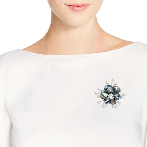 AeraVida Stunning Flower of the Ocean Seashell and Cultured Freshwater Pearl Floral Brooch Pin | Handmade Brooch for Women | Brooch for Women | Br...