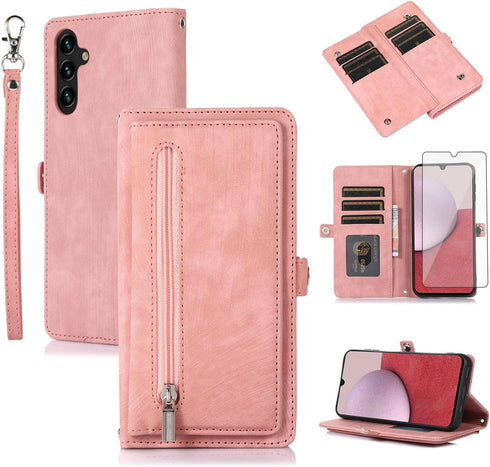 Asuwish Phone Case for Samsung Galaxy A54 5G Wallet Cover with Tempered Glass Screen Protector and Wrist Strap Leather Flip Zipper Credit Card Hol...