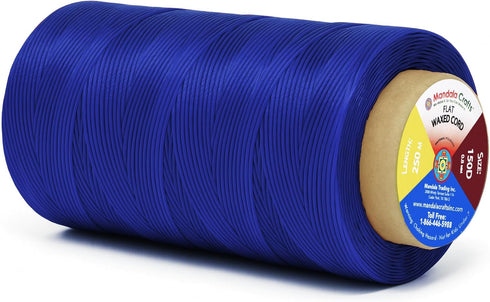 Mandala Crafts Blue Flat Waxed Thread for Leather Sewing - 273 Yds 150D 0.8mm Polyester Leather Thread String Waxed Cord for Leatherwork, Beading,...
