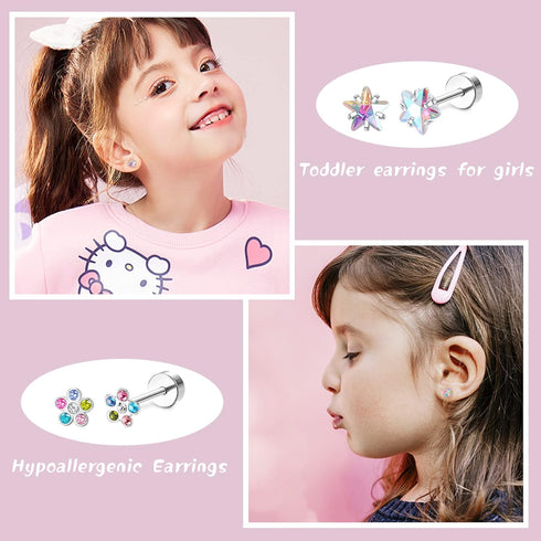 LOYALLOOK 14Pairs Hypoallergenic Screwback Earrings for Women Tiny CZ Pearl Ball Heart Flower Screw Back Earring Studs 316L Stainless Steel Stud E...
