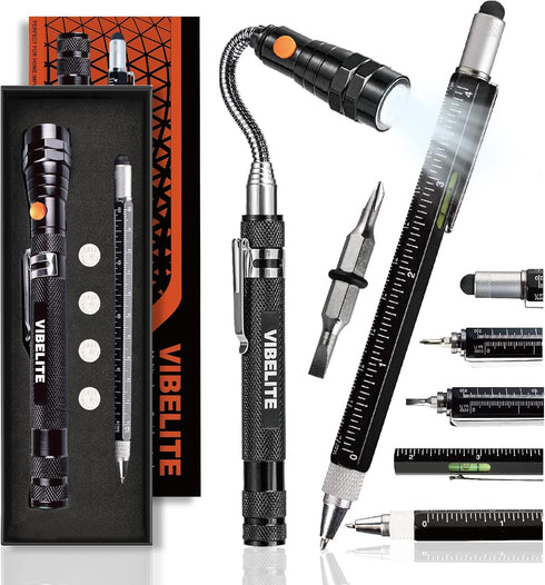 Magnetic Pickup Tool and 6 in 1 Multitool Pen with Touch Screen Stylus, Rulers, Bubble Level, Flathead, Phillips Screwdriver, Ballpoint Pen, Fathe...