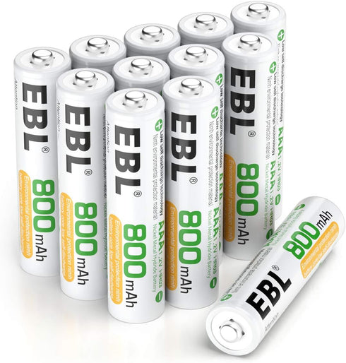 EBL 12 Counts Ni-MH Rechargeable AAA Batteries 1.2V Pre-Charged with Storage Box(800mAh)...