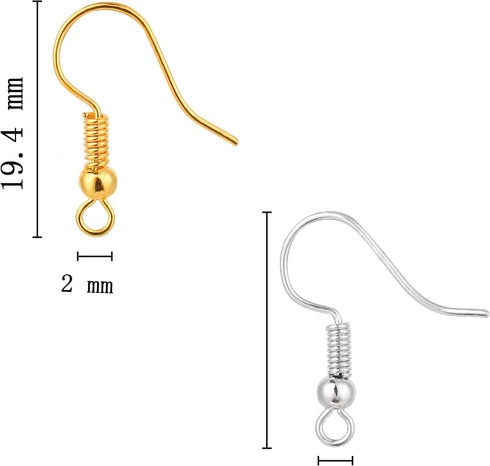 Bylion 400 Pieces Stainless Steel Earring Hooks, Fish Hooks Ear Wires French Wire Hooks, Coil and Ball Style Nickel-Free Ear Wires for Jewelry Mak...