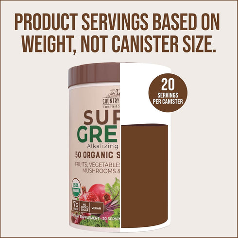 COUNTRY FARMS Organic Super Greens Chocolate Flavor, 50 Organic Super Foods, USDA Organic Drink Mix, Packed with Fiber, Fruits, Vegetables, Mushro...