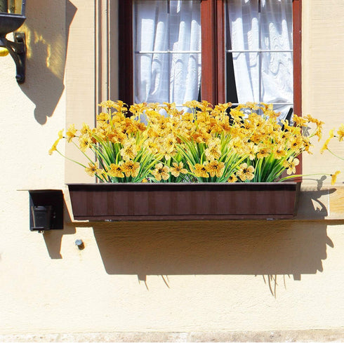 12 Bundles Artificial Flowers Outdoor UV Resistant Flowers No Fade Faux Plastic Plants Garden Porch Window Box Decorating (Yellow)...
