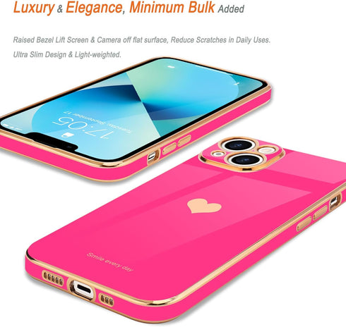 Teageo Compatible with iPhone 13 Case for Women Girl Cute Love-Heart Luxury Bling Plating Soft Back Cover Raised Full Camera Protection Bumper Sil...