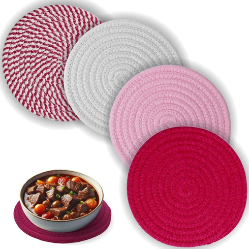Pot Holders Set Trivets Set Heat Resistant Cotton Thread Weave Pads Mats for Hot Dishes Hot Pots and Pans Stylish Coasters Set of 4 Cooking Baking...