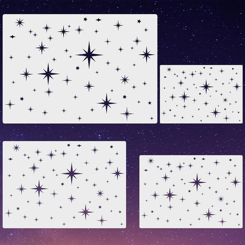 4 Pack Star Stencil 4 Sizes Star Shaped Painting Template Reusable Plastic Twinkle Starburst Painting Stencils for Wall Wood Canvas Fabric, Use fo...
