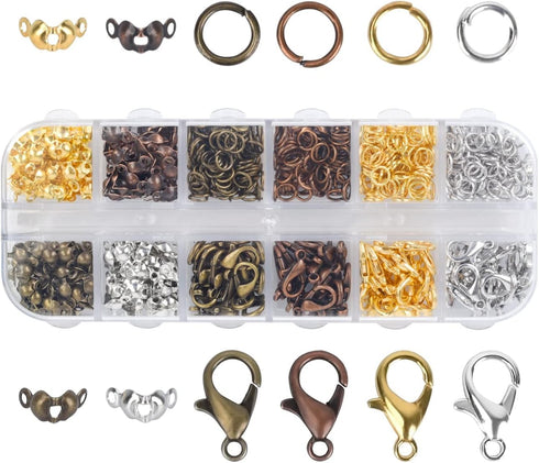 Olylkx 720pcs Lobster Claw Clasps, Bead Tips Knot Covers, Open Jump Ring Connectors, Jewelry Making Accessories Set (12 Styles)...