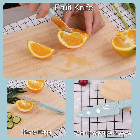 Magicorange Travel Cutting Board Set, 3 Pcs Portable Mini Camping Plastic Cutting Board Set & Stainless Steel Knife with Sheath, Fruits & Vegetabl...