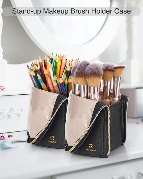 Makeup Brush Bag Travel Makeup Brush Holder Large Makeup Brush Case Organizer Professional Cosmetic Bag Artist Makeup Brush Holder Stand-up Foldab...