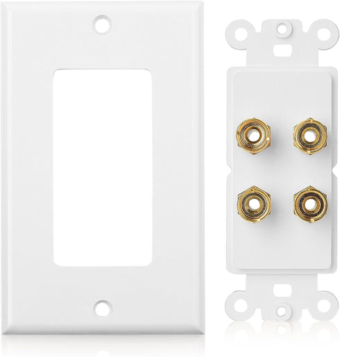 Cable Matters 2-Pack Speaker Wire Wall Plate, Gold Plated Speaker Wall Plate with Banana Plug Binding Post for 2 Speakers, White...