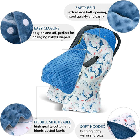 Car Seat Blankets for Babies Winter Car Seat Covers 100% Cotton Minky Baby Swaddle Blanket with Hat for Newborn Stroller Seat Liners, Baby Carrier...