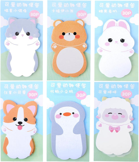 Cute Self Stick Notes, 6 Pack Cartoon Animal Sticky Note Kawaii Markers Flags Memo Pads Small Sticky Memo Pad Dog Cat Rabbit Bear Shape 8x5cm/3.2x...