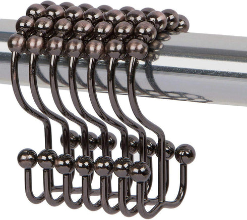 Metal Double Glide Roller Shower Curtain Hooks Rings,100% Stainless Steel, Set of 12 (Oil Rubbed Bronze)...