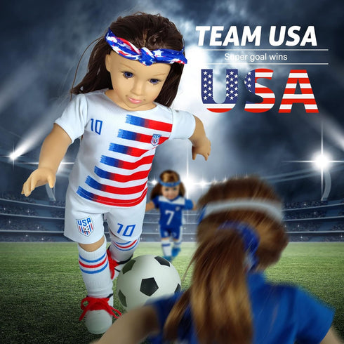 18-Inch-Doll-Clothes and Accessories - WONDOLL World Cup Team USA 18'' Soccer Uniform Outfits includes Headband,Shirt,Shorts, Socks,Shoes and Foot...