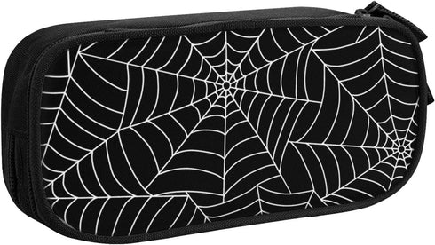 Large Capacity Black Spider Web Pencil Case with Zippers Storage Pouch Holder Pencil Box Marker Organizer Bag with Compartments for Office Supplie...