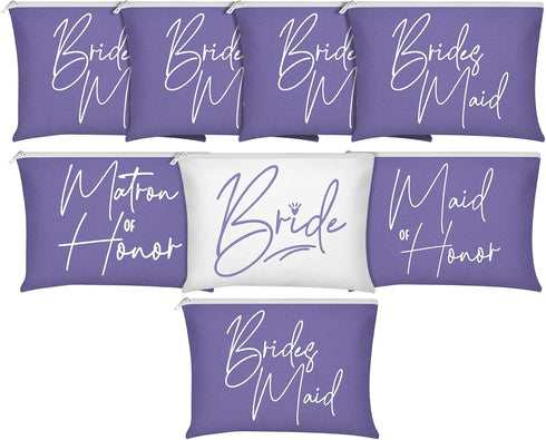 8 Pieces Bridesmaids Makeup Bag Wedding Bridal Makeup Bag Cosmetic Canvas Bag Matron of Honor Bag Wedding Print Cosmetic Bag for Women Brides Brid...