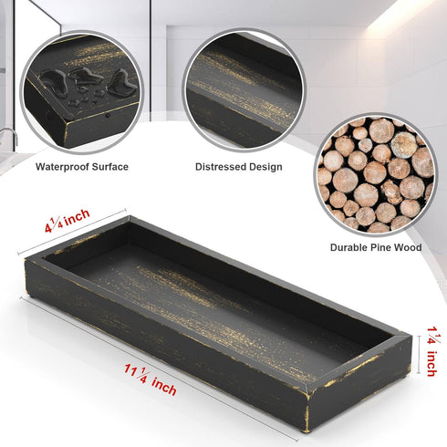 HGF Kitchen Countertop Organizer Soap Tray, 11.2'' Farmhouse Handmade Small Wooden Tray for Counter Coffee Table, Bathroom Vanity Trays for Perfum...