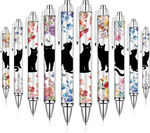 24 Pcs Black Cat Cute Ballpoint Pens Set Vintage Flowers Print Black Cat Pens Kawaii Kitty Pens Fancy Cute Supplies Accessories Writing Pens for C...