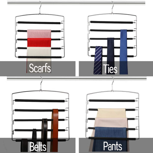 Meetu Pants Hangers 5 Layers Stainless Steel Non-Slip Foam Padded Swing Arm Space Saving Clothes Slack Hangers Closet Storage Organizer for Pants ...