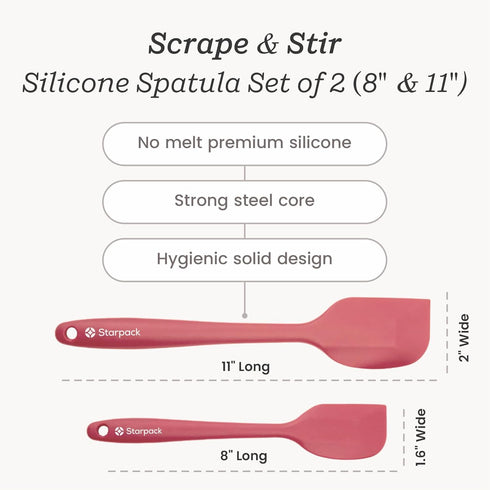 Starpack 'Scrape & Stir' Silicone Spatula Set (2 Pcs) - Heat Resistant Spatulas Set 600°F - Food Grade Kitchen Spatulas - LFGB Grade Nonstick Baki...