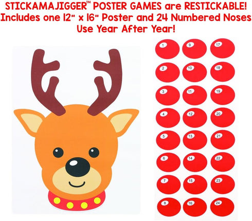 Stickamajigger Stick the Red Nose on the Reindeer Poster Game - Restickable Reusable...