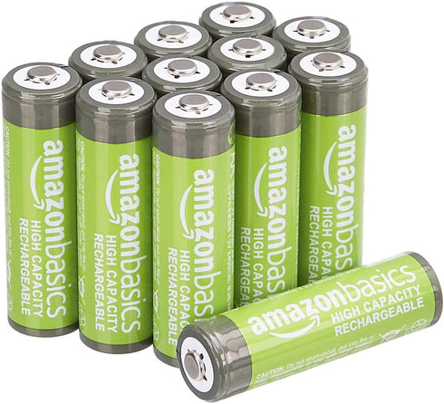 Amazon Basics 12-Pack Rechargeable AA NiMH High-Capacity Batteries, 2400 mAh, Recharge up to 400x Times, Pre-Charged...