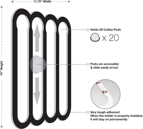Demi's Home Adhesive Coffee Pod Holder for Nespresso Vertuo Capsules (Measure Before Purchase) - Suitable to be Mounted Inside/Under the Cabinet o...