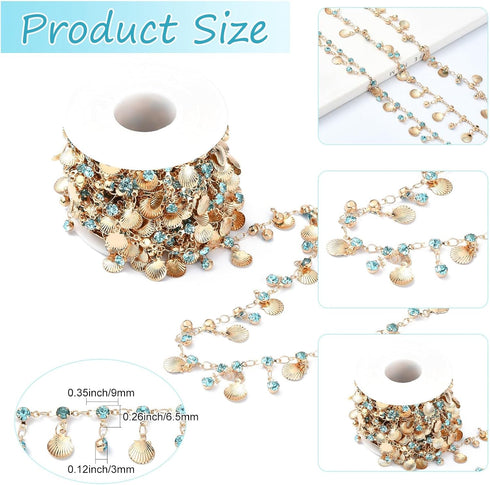 DanLingJewelry 5m Golden Color Brass Jewelry Making Chain Dangle Sea Shell Rhinestone Charms with Spool for DIY Jewelry Supplies...