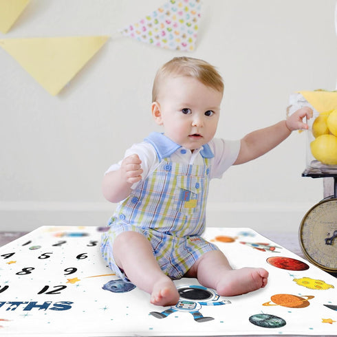 Space Baby Stuff, Rocket Baby Month Blanket for Newborn Photo Taken - Baby Age Blanket with 2 Frame B35-1...